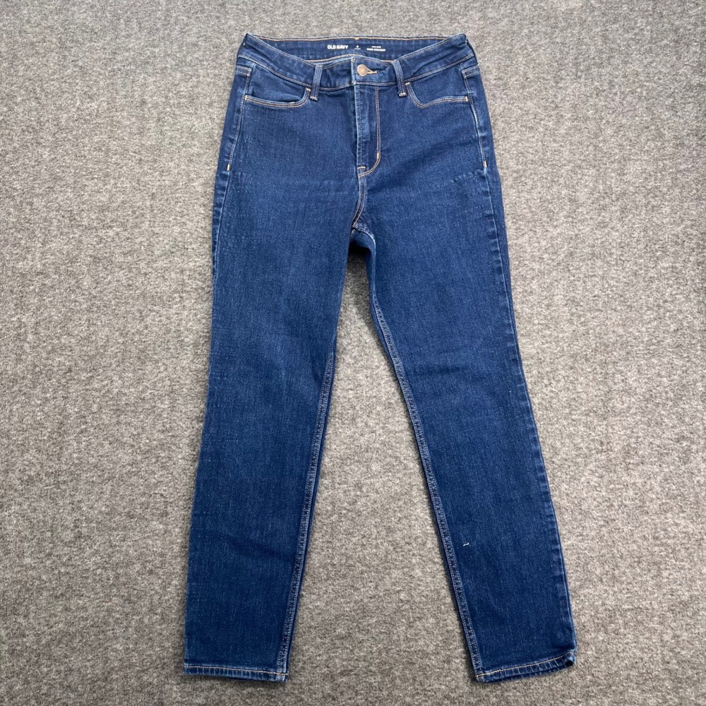 Old Navy Womens High Rise Wow Straight Jeans Dark Wash Size 4 Short Blue Stretch